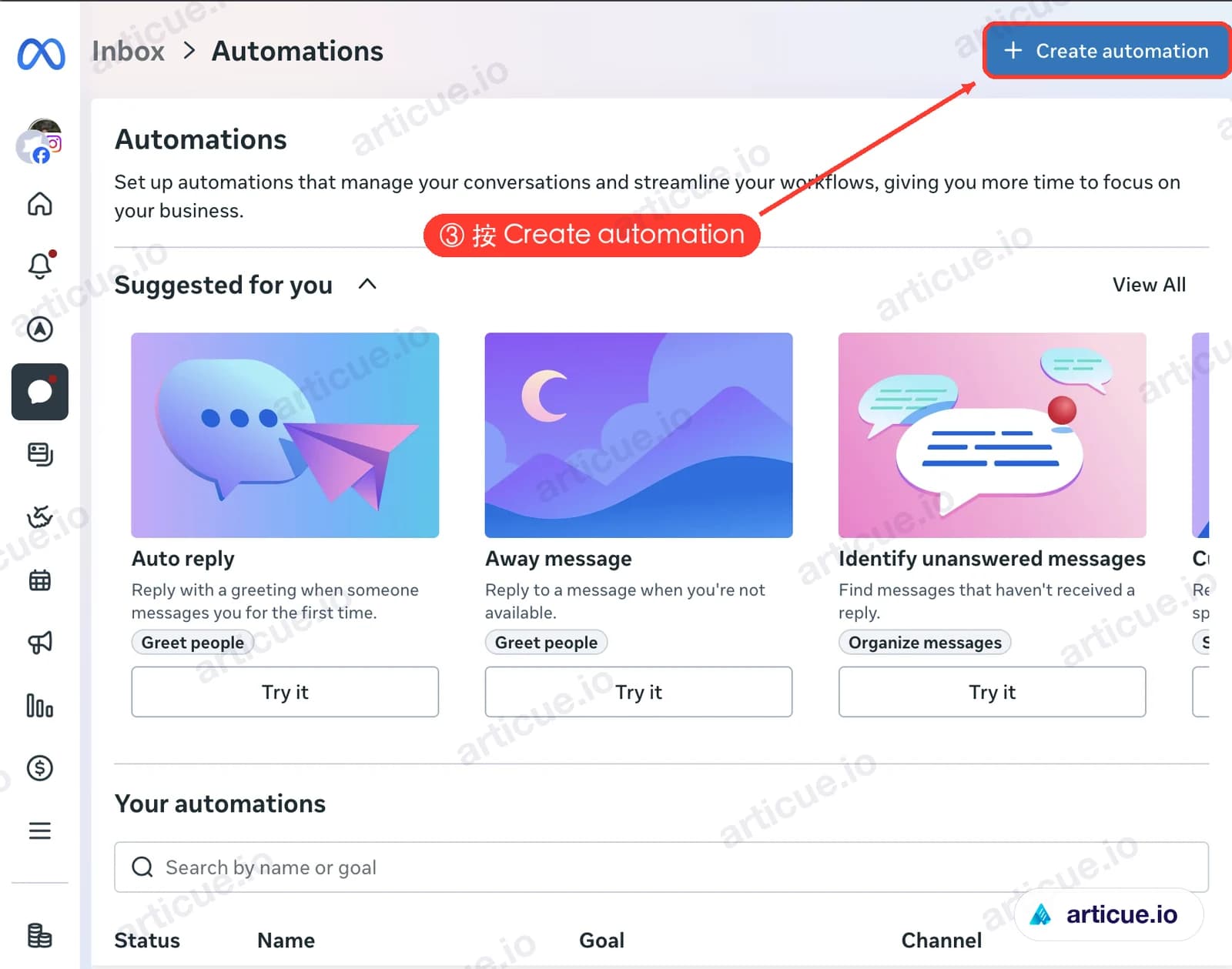 Automations 頁面右上角的 Create automation 按鈕